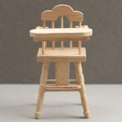 Miniature wooden baby high chair for dollhouses.