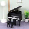 Miniature Grand Piano Set with Bench – White, Black, Red 2 Set of miniature grand pianos in white, black, and red, complete with a matching piano bench for dollhouses.
