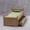 Miniature Wooden Bed with Green Bedding 2 Miniature wooden bed with green bedding for dollhouse